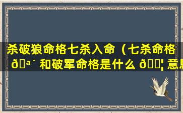 杀破狼命格七杀入命（七杀命格 🪴 和破军命格是什么 🐦 意思）